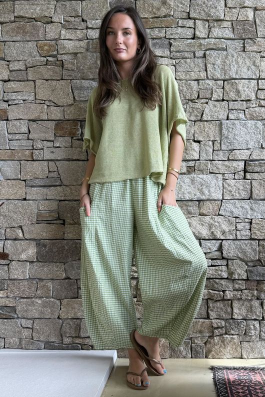 Arbi Gingham 7/8 Barrel Pant Matcha
